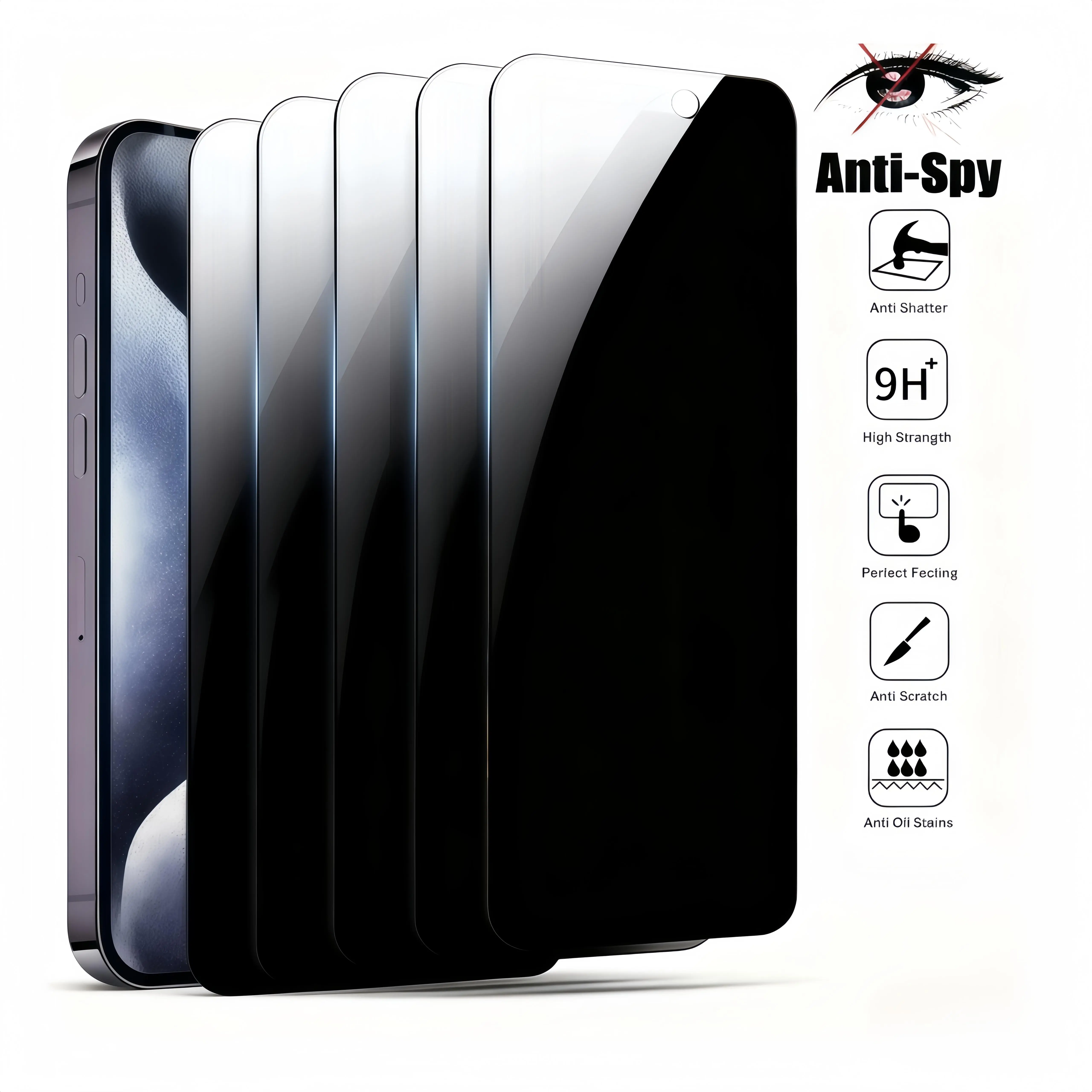5 pieces pack Privacy Screen Protector Anti Spy Tempered Glass Compatible with iPhone 16 17 15 14 13 12 11 16e Plus Air Pro Max Anti-Peeping, Scratch-Resistant, Fingerprint-Resistant, Shockproof Protection hd clear iPhone 16 Pro Screen Protector protectiv