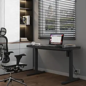 KOWO 48" K302 White or Black Tempered Glass Electric Height Adjustable Standing Desk with Drawer Gaming Table Computer Desk for Modern Home Office