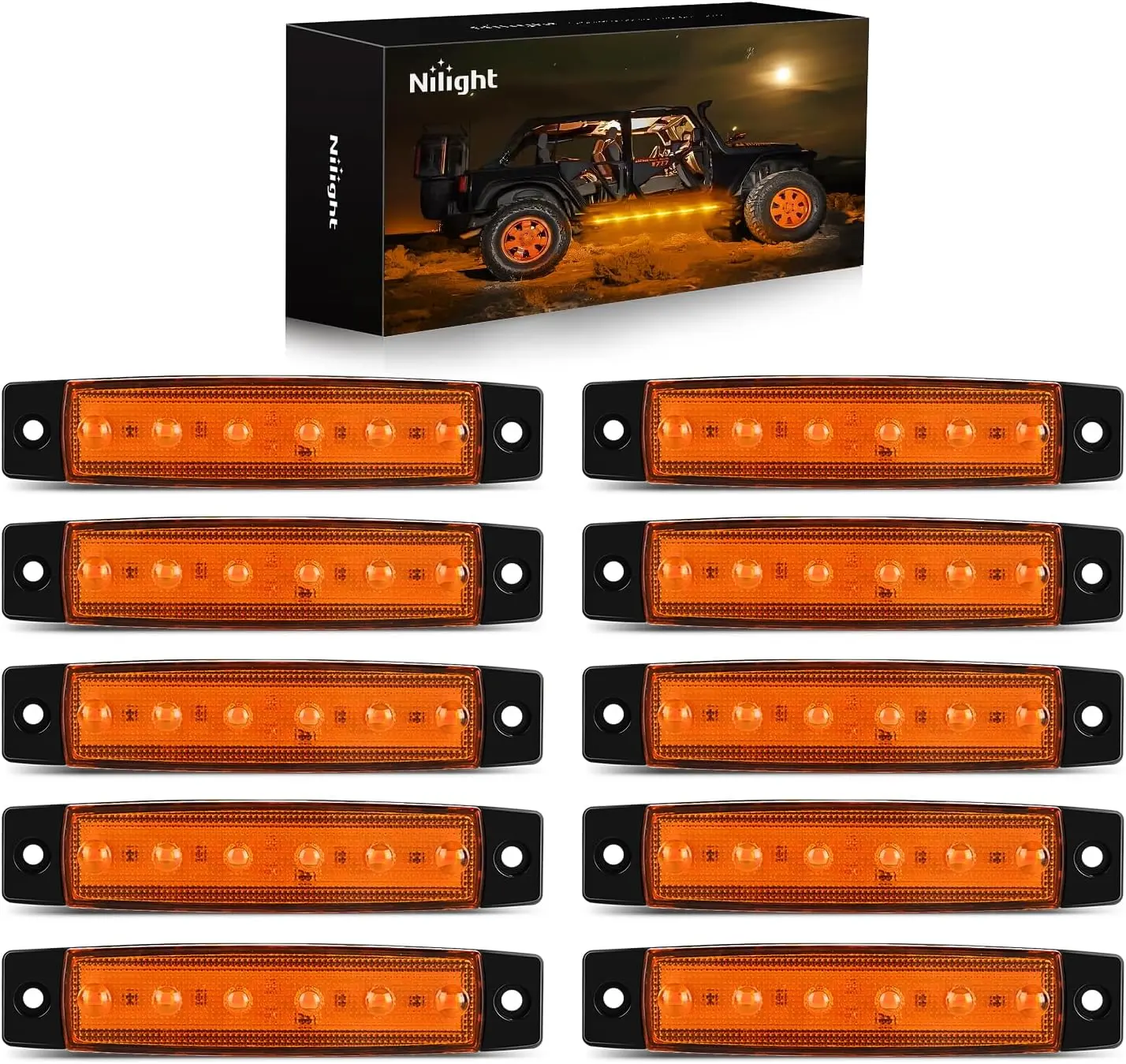 Nilight 10PCS 3.8in 6-Amber High Intensity LED Side Marker Clearance Lights - 12V LED Signal Lamp, 120 lm Output, Vehicle Accessories with Secure Seal & Foam Tape Base for Trailers, RVs