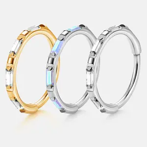 20G Titanium Hinged Nose Ring, Square Sugar 5A Zircon, Unique Design