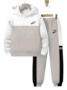 Children Colorblock 3D Printed Set, Boys Girls Hooded Sweatshirt Pants Two-Piece Sweat Suit, Spring Fall Casual Wear, Hoodies Sweatpants Youth Kits
