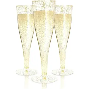 100  Plastic Champagne Flutes - 4.5 oz Disposable Champagne Glasses for Toasting at Weddings, Mimosas, ,   Party Decorations, and Events