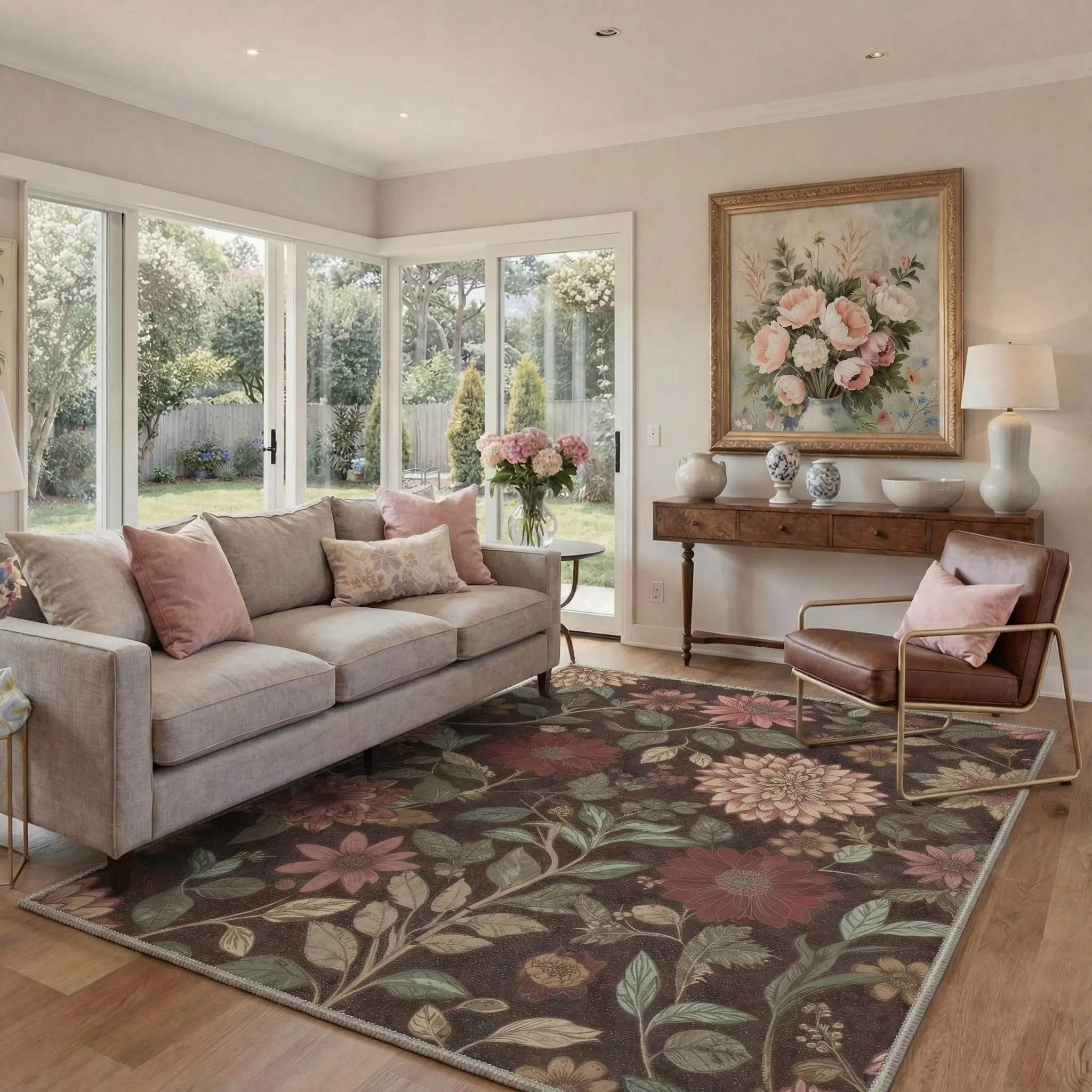 【Deals For You Days】GENIMO Area Rug – Soft, Non-Slip, Pet Friendly, Machine Washable Floor Rug, Home Carpet, Stylish Decor for Any Room ,ARF2077-BLOOM