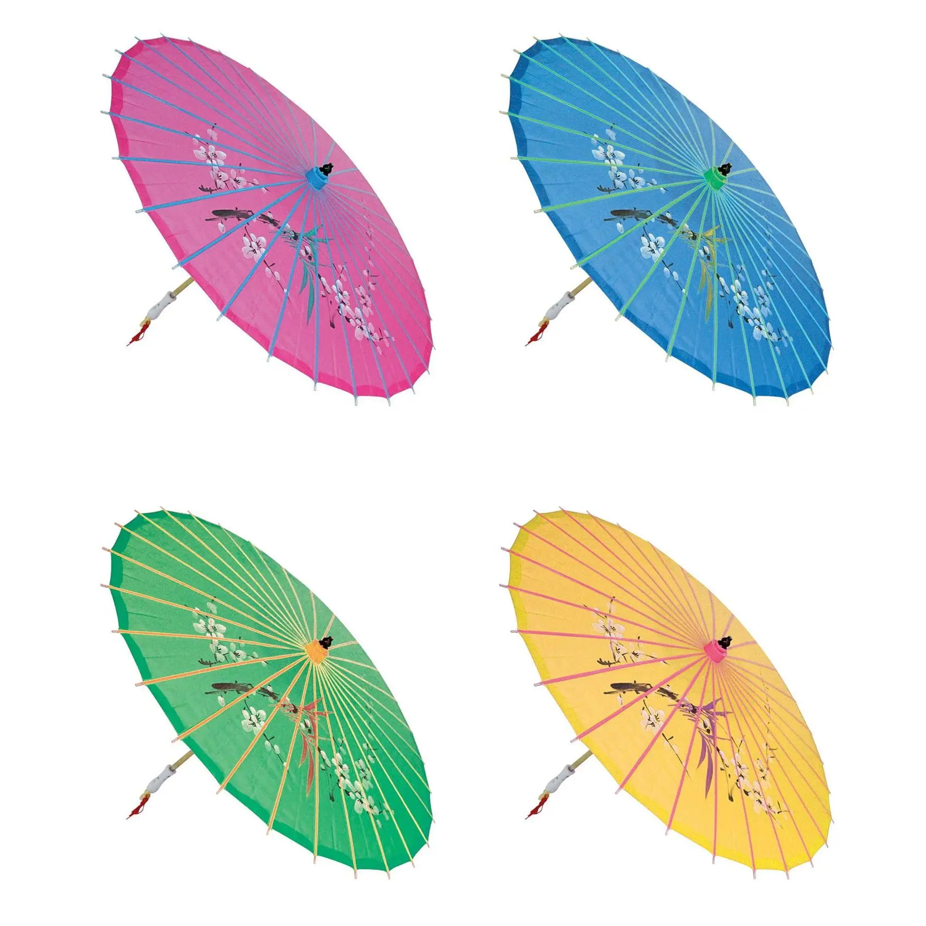 THY COLLECTIBLES 6-Pack 21in Assorted Asian Bamboo Silk Umbrella-Parasols with Wood Frames, Colorful Fabric, Compact Portable Home Supplies for Adult Eye Protection, Child-Safe Design, Decorative Cover Pieces