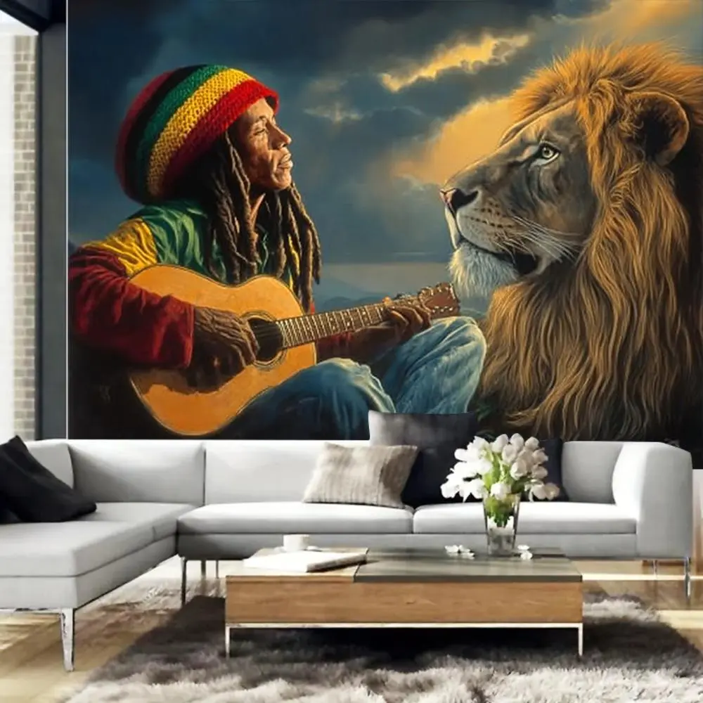 1PC Polyester Reggae Musician 2D Flat Backdrop Banner - 1-Piece Happy Birthday Photo Booth Decoration, Reusable 2026 New Year Ceremony Photography Cloth, Art-Style Party Curtain Home Tapestry