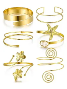 6PCS Gold Arm Cuff Bracelets for Women, Boho Statement Gold Upper Arm Bangle Band Armlet, Open Adjustable Cuff Bracelet set Stackable Jewelry, High Quality Bracelet, Bohemian Bracelets