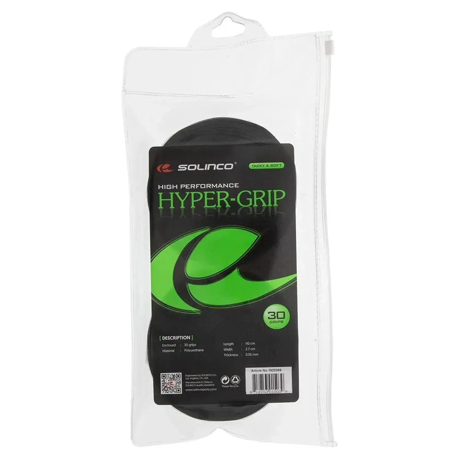 Tennis Racket Grip Overgrip Tape - Hyper Extra Tacky Surface, Comfortable Soft Feel, 0.55mm Ultra Thin Profile, Black, 30 Pack, Tape Tennis Racquet Grips