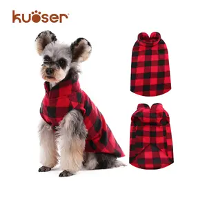 Kuoser Stretch Dog Fleece Vest, Soft Classic Plaid Basic Dog Sweater for Small Dogs & Cats, Warm Dogs Shirt Pullover Dog Coat Jacket Winter Dog Clothes for Teddy Chihuahua Yorkshire with Leash Hole