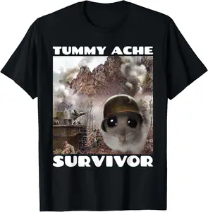 100% CottonTummy Ache Survivor Hamster Meme Funny Saying Hamster Gen Z T-Shirt