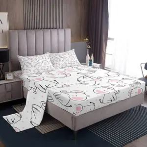 Feelyou Cute Elephant Animal Theme Microfiber Bed Sheets Set - Breathable Durable, Deep Pocket Fitted, All-Season Girly Bedroom & Wall Decor Bedding