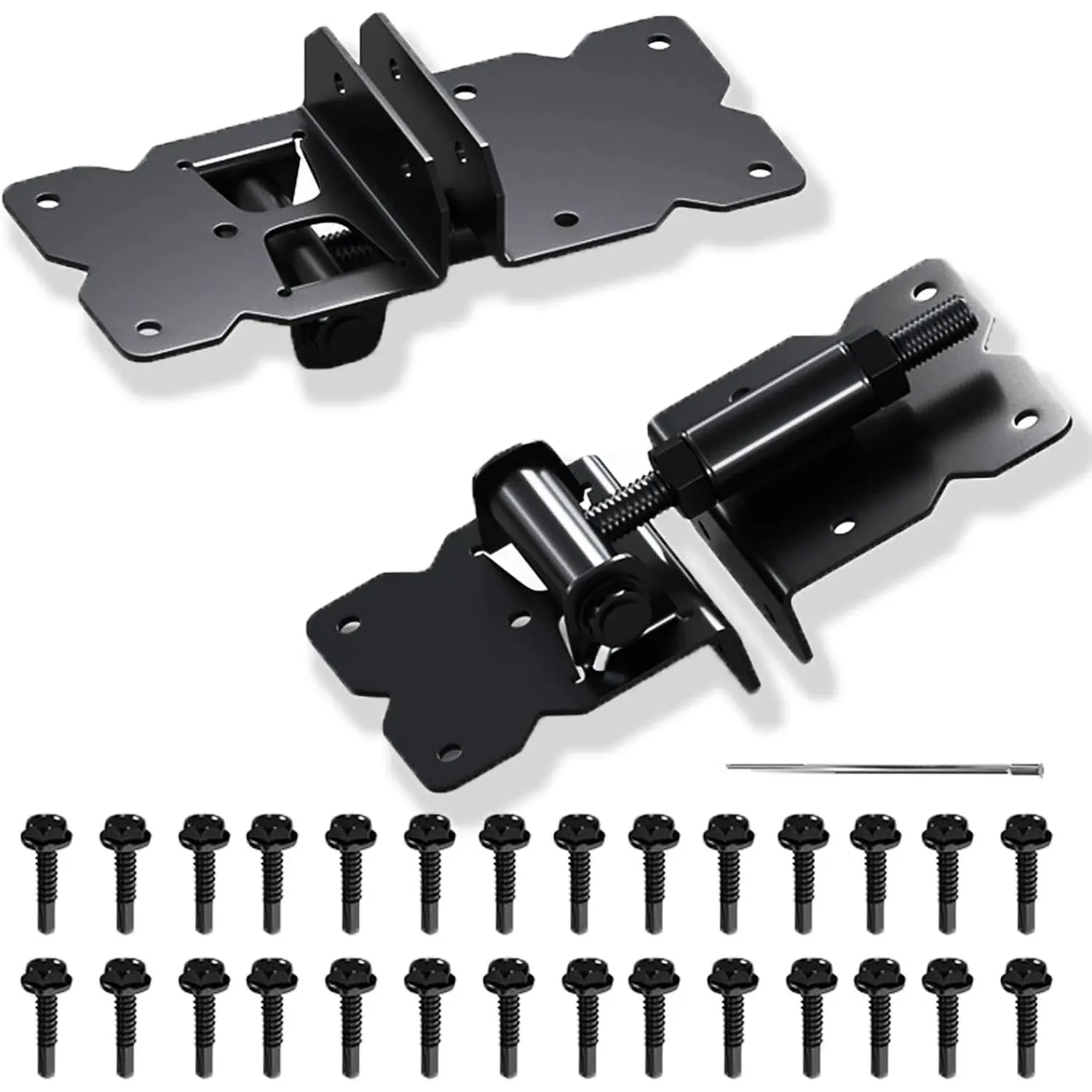 Self Closing Gate Hinges Heavy Duty for Wooden/Vinyl/PVC Fence Gate Hardware, 2Pack gate Closer 90 Degree Adjustable with Self-Tapping Screws and Adjuster Tool