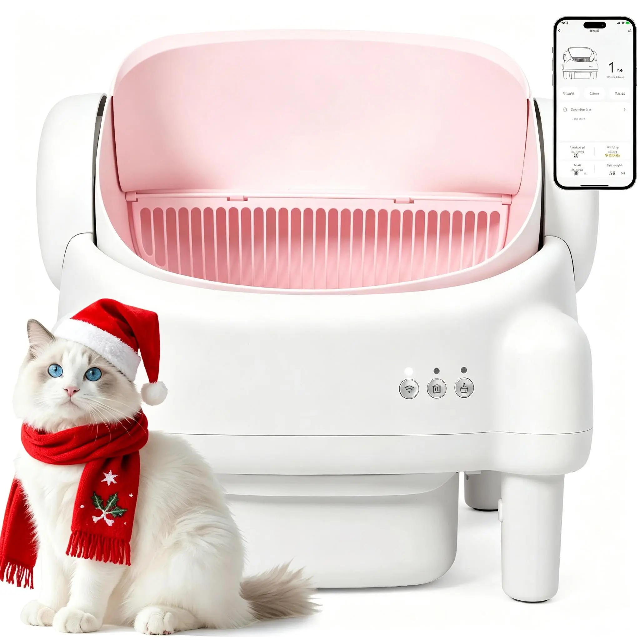 Best Seller | ECORUI Self - Cleaning - Litter Box Open Top Automatic with App Control for Multiple Cats Safety Sensors Protection Cream White 16.5"x16.5" Entrance 10.5L Compartment