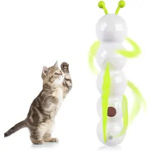 Interactive Cat Feather Toy Suction Cup Caterpillar Whack 'A' Prey with Automatic Fluffy Tail Teaser Motion Sensor USB Rechargeable for Indoor Cats