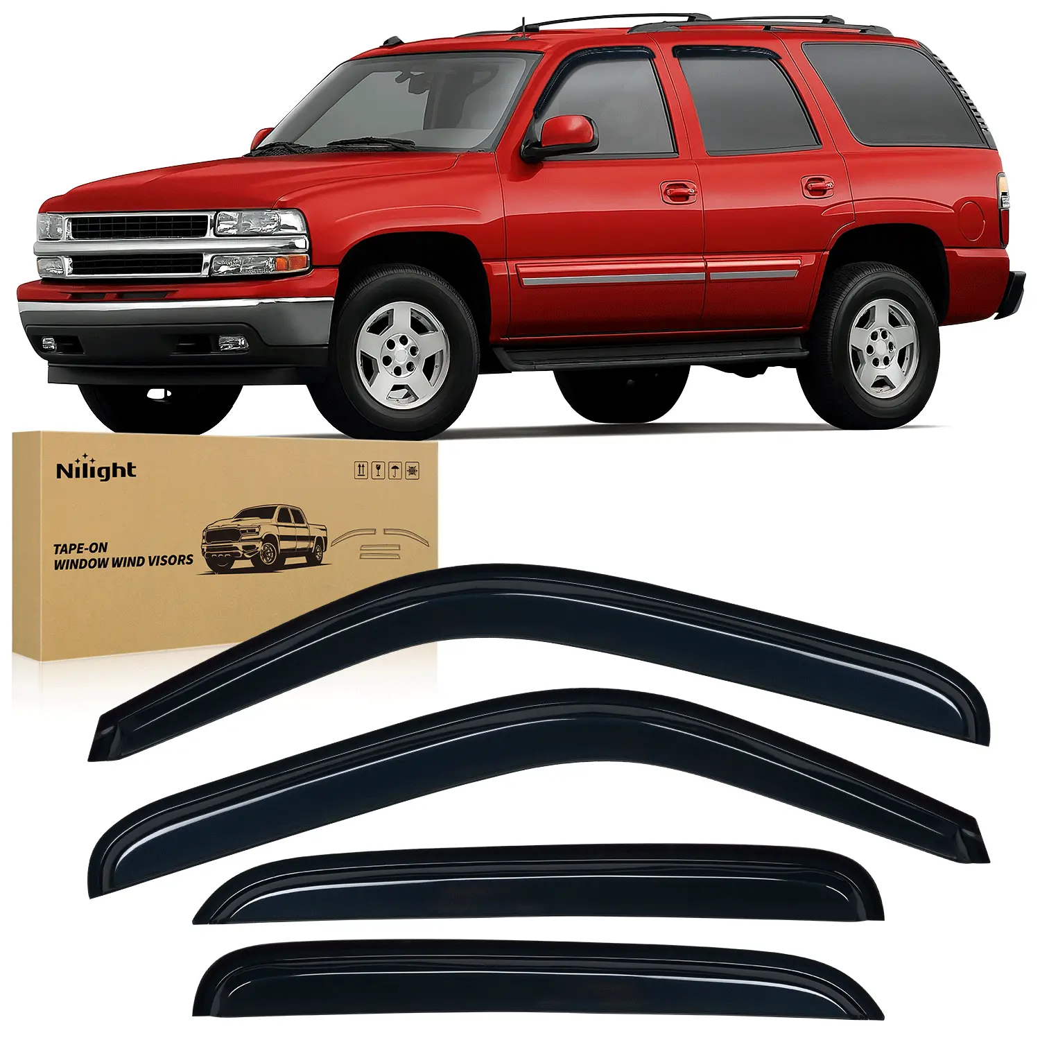 Nilight Out-Channel Classic Side Window Deflectors & Visors - 4PCS Car Accessories, Auto Parts Accessories for Chevy Tahoe/GMC Yukon 2000-2006, Glass Wind Guard Vent Deflectors