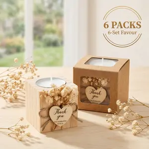 A 6-pack of rustic-style thank-you candles, decorated with dried flowers, an aromatherapy gift, perfect for weddings and bridal parties, Romantic candle gift