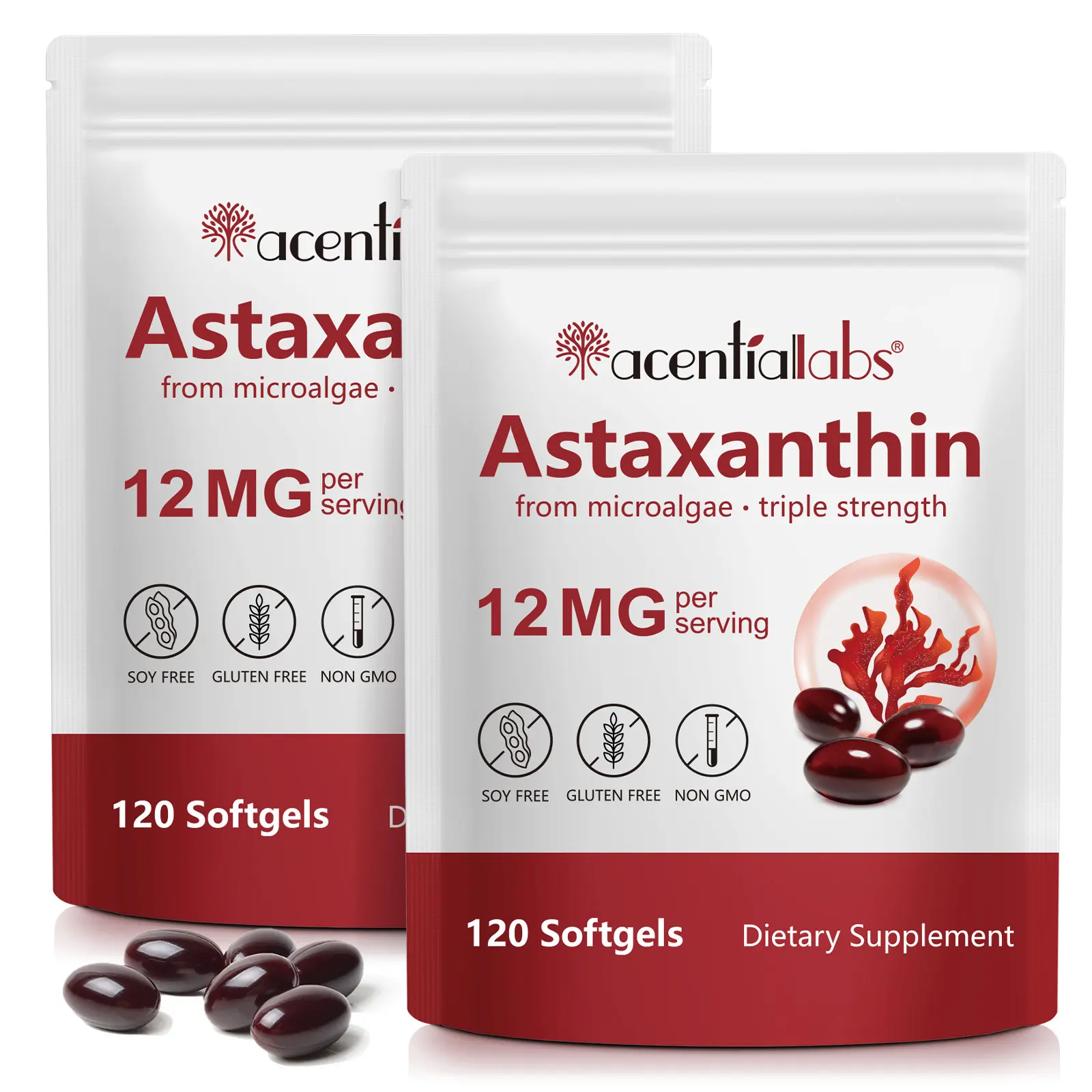 Acentiallabs Astaxanthin Vitamins 12mg, 120 Softgel Capsules - Single Bottle 4-Month Supply Fitness Supplement, Non-GMO, Gluten-Free, Pure Carotenoids for Eye, Joint Health, Internal Circulation & Body Health Antioxidant Boost