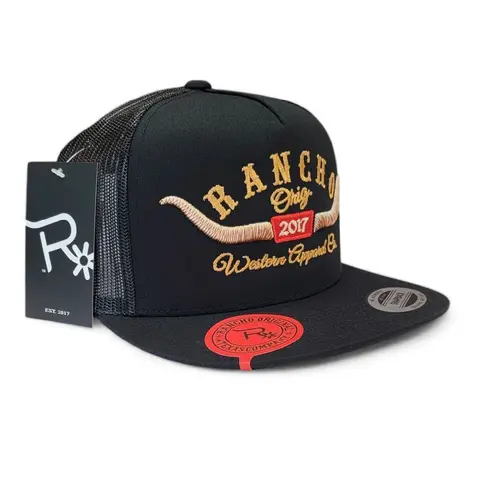 Rancho Original Western Apparel Co. Classic Longhorns Cowboy Hat - Crown Height 4", Adjustable Fit Hat, Polyester Cotton, All Seasons, Quality Craftsmanship, Outdoor Sports Snapback Cap (Ideal for Cowboy Stuff, Western Stuff)
