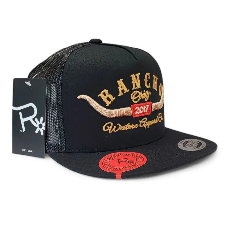 Rancho Original Western Apparel Co. Classic Longhorns Cowboy Hat - Crown Height 4", Adjustable Fit Hat, Polyester Cotton, All Seasons, Quality Craftsmanship, Outdoor Sports Snapback Cap (Ideal for Cowboy Stuff, Western Stuff)