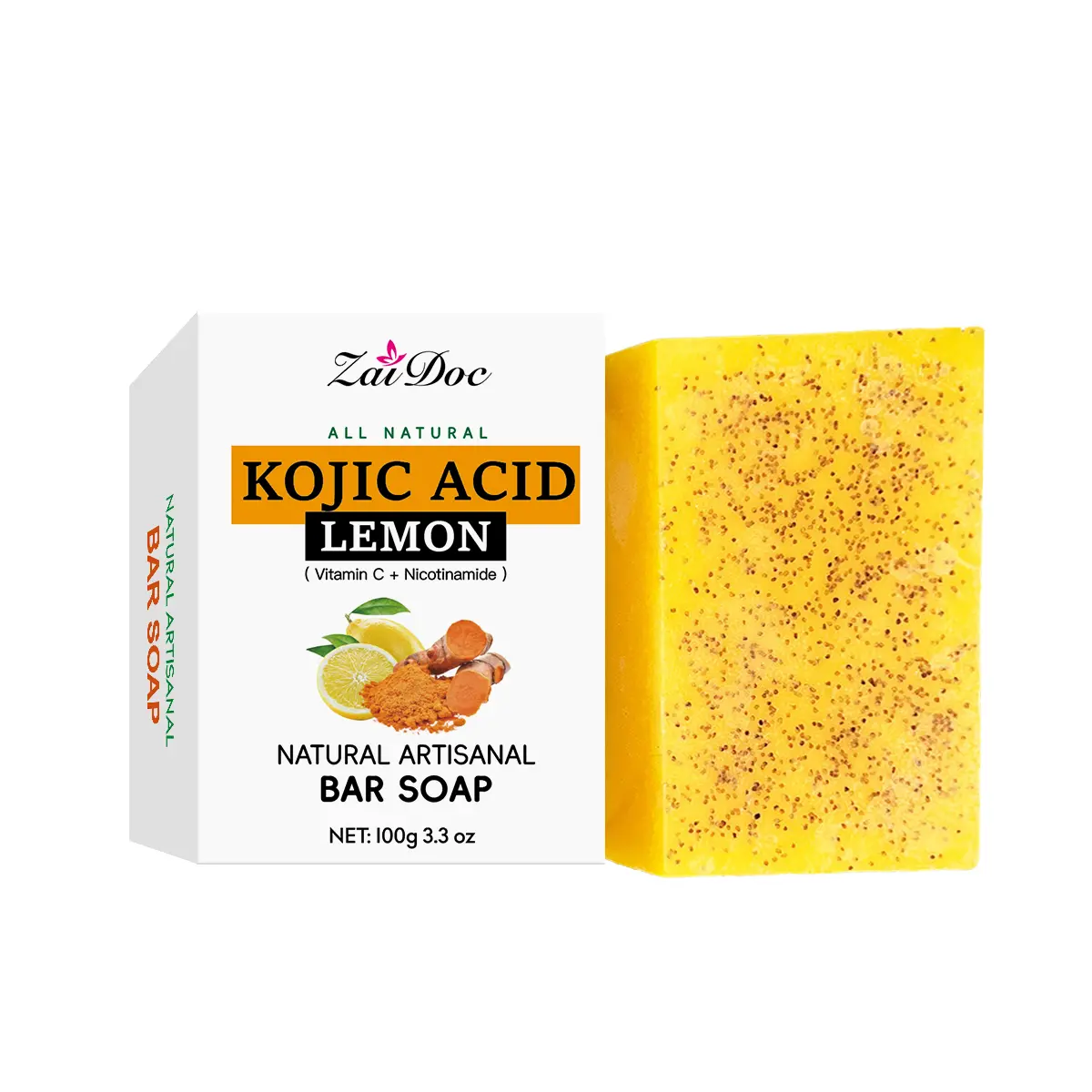 ZaiDoc Natural Turmeric Lemon Skin Beauty Soap - Deep Cleansing Moisturizer, Hydrating Non-Drying Brightening Daily Bath & Body Care Cleanser