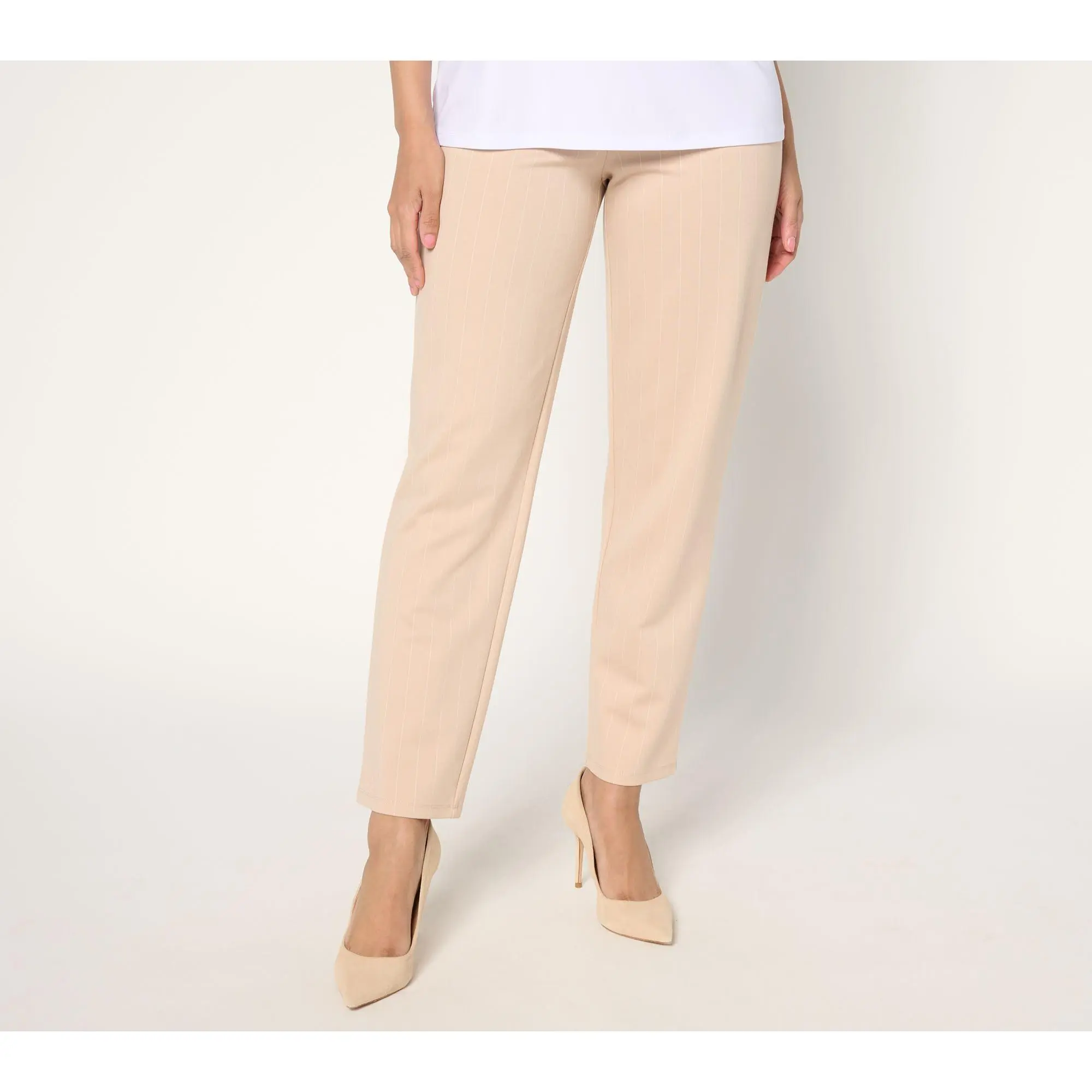 Dennis Basso Petite Spring Ponte Pinstripe Pull-On Pants