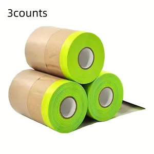 Pre-taped Masking Paper (3 Counts), Paint Tape, Self Adhesive Tape Paper for Painting, Covering, Sealing, DIY Art Supplies