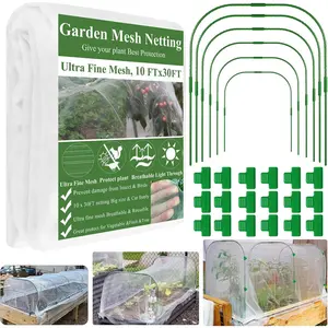 Garden Mesh Netting Kit, Plant Covers 10x30Ft Ultra Fine Mesh Netting & 6Pcs Garden Hoops &18 Clip, Garden Netting Kit for Raised Beds Plants Pest Barrier Greenhouse Row Cover Animal Protection Net