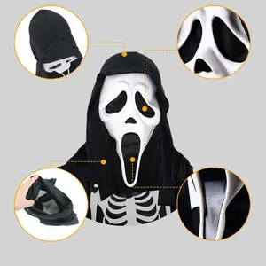 Halloween Cosplay Scary Screaming Ghost Face Mask, Adult Party Prop Latex Npc Costume, Horror Headwear for Halloween Parties