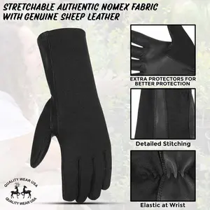 Aviator-B Gloves - Nomex Flight Multipurpose Black Leather Gloves for Men and Women