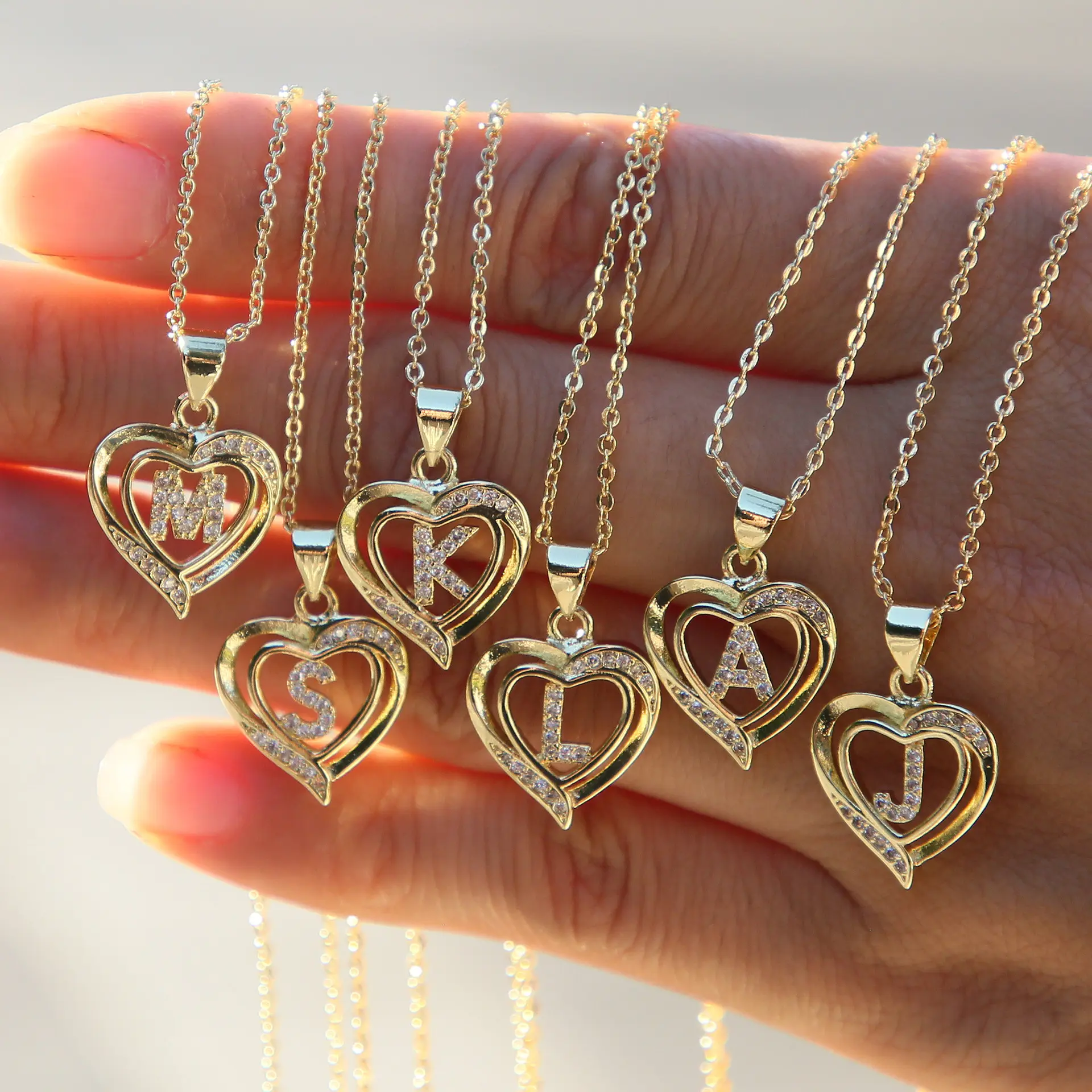 Heart Initial Letter Necklace for Women with Pave Zircon, Dainty Adjustable 17"+2" Chain, Fade Resistant Jewelry, Valentine's Day Gift