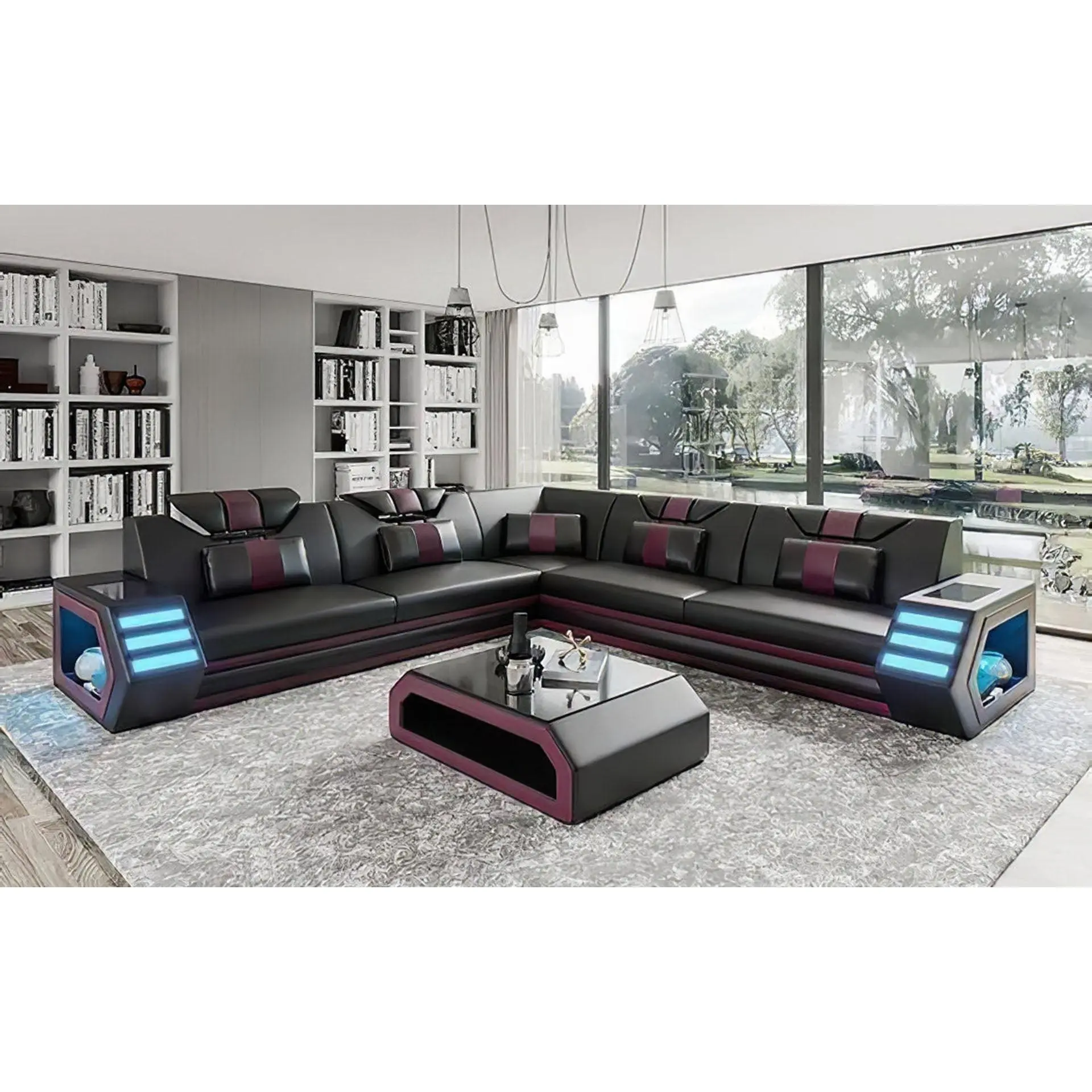 Mcmanu Modern Leather Sectional with LED Light Mcmanu Modern Leather Sectional with LED Light