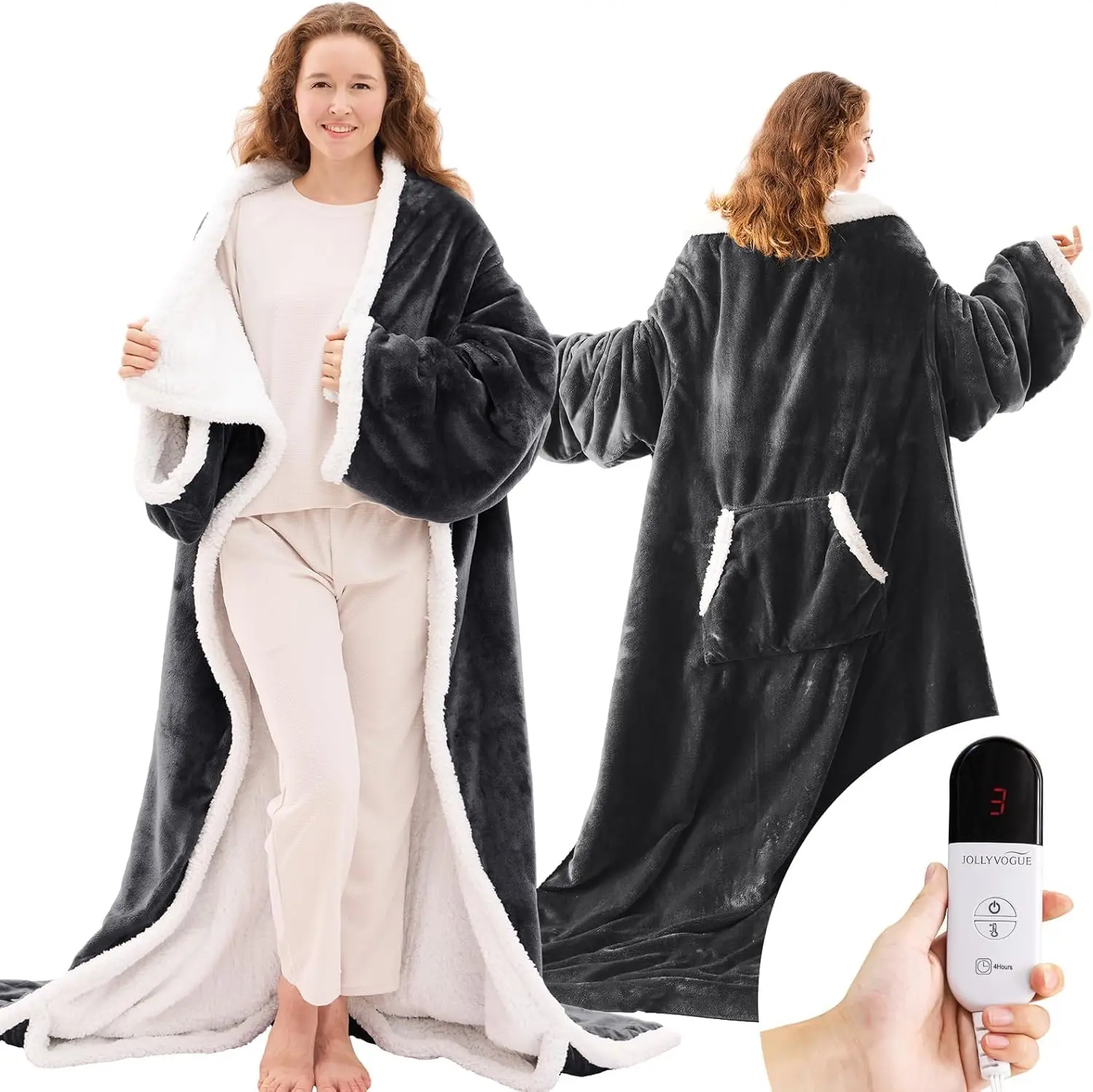Wearable Heated Blanket - Heating Electric Blanket with Sleeves & Foot Pocket, Heated Throw for Adult, Birthday Gifts with 7 Heat Settings & fixed 4h Auto Shut-off (50*70 Inch, Dark Grey)