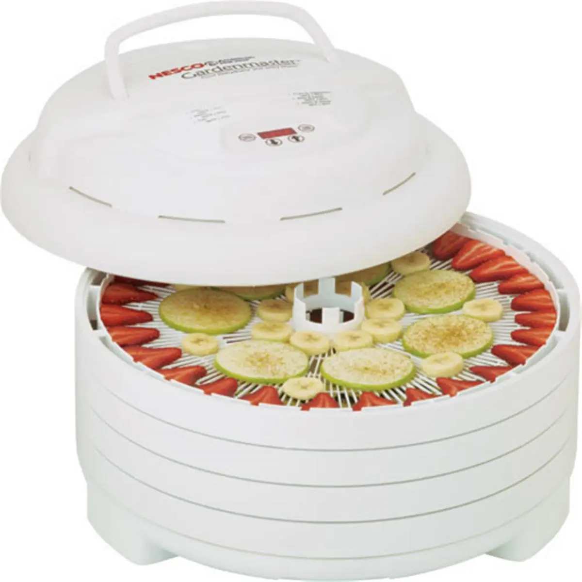 Nesco American Harvest FD-1040 Gardenmaster Digital Dehydrator - 1000W Drying Power, 2,400-rpm Motor, 4 Trays (Expandable to 20), 1 Mesh Sheet, 1 Jerky Spice Packet, 52-Page Recipe Book, White, Accessories for Drying Semi-Liquids