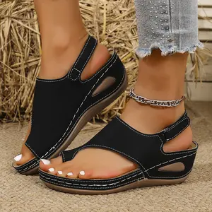 New women’s fashionable summer wedge sandals, lightweight casual shoes with adjustable Velcro straps