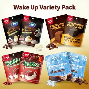 [LIVE Lab New Arrivals Exclusive] The Wake Up" Variety Pack Coffee & Chocolate Candy Mix with Gummy Mochi, Freeze-Dried Chocolate, Red Bean Mochi and Premium Brew Iced Coffee, 8 Bags Sweet Snack Bonbon