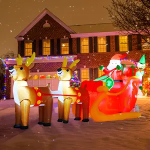 GOOSH Santa Claus on Sleigh with Reindeer and Boxes Christmas Inflatable Decoration