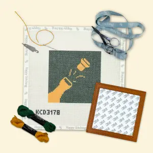 Happy Stitching - Cork Pop Beginner Needlepoint Frame Kit - Needlepoint Self Finishing Kit - Beginner Needlepoint Kit - Craft Kits for Women