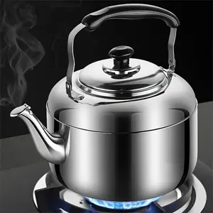 Stainless Steel Whistle Tea Water Kettle, Mirror Finish, Foldable Handle, Fast Boiling, Capacity 67.63 Oz/1.85 Gallon, Home and Restaurant Use