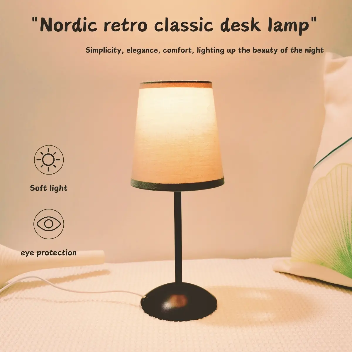 Modern Nordic Style Fabric Table Lamp, USB Powered Warm Light with Switch Control, Ideal for Home Bedroom Living Room Decor Gift