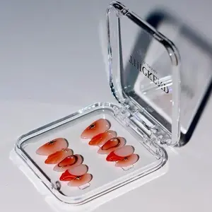 Sunset Luxe Nails - 10pcs Vibrant Orange Gradient Press-On Nails with Sparkling Accents for Elegant, Natural Look