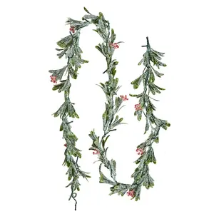 VEVOR Christmas Garland, 6.6-FT Realistic Greenery Decorated with Vines, Olive Leaves, and Berries, Evergreen Faux Garlands with Light String for Indoor Outdoor Xmas Decoration on Mantel Fireplace