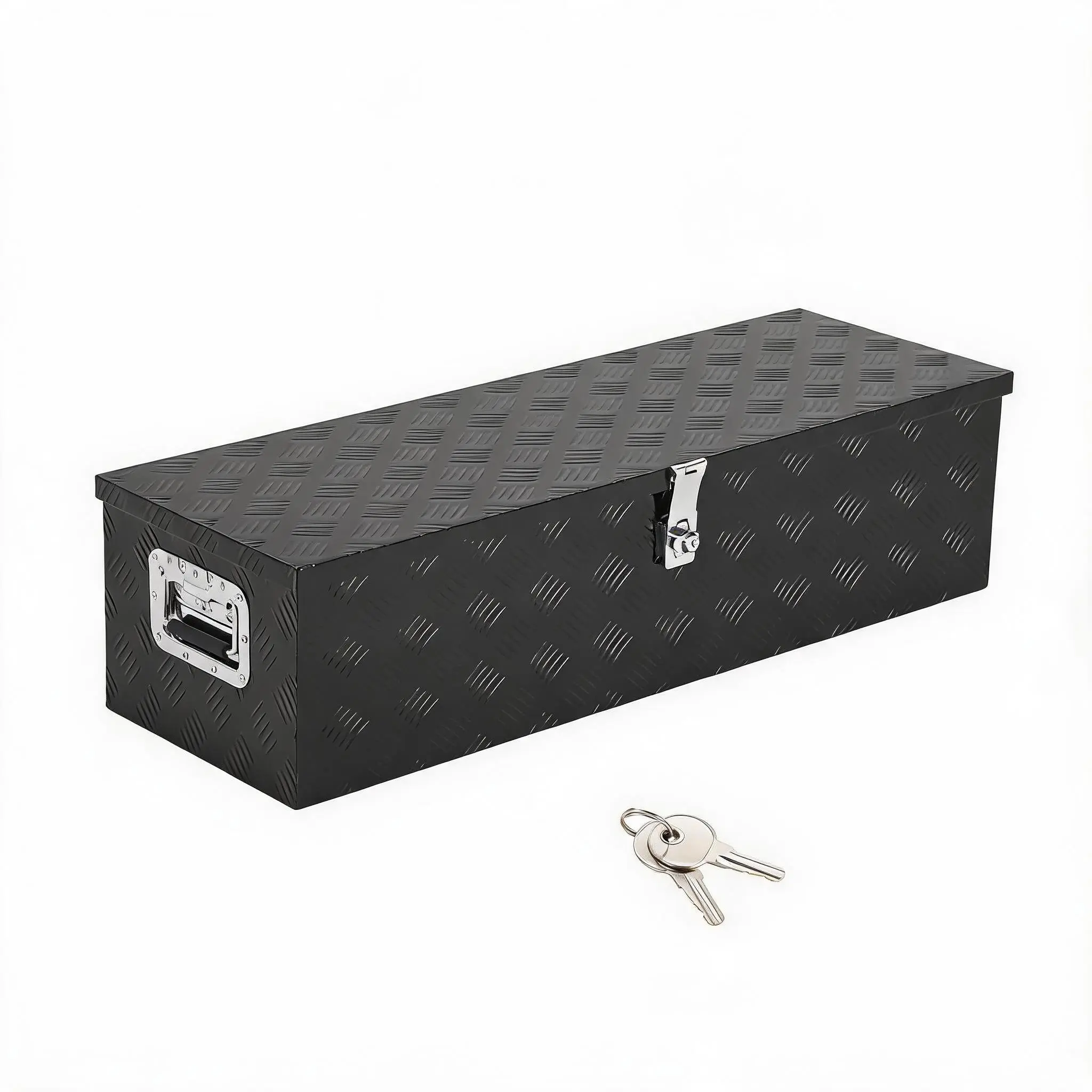 Heavy Duty Aluminum Truck Bed Tool Box with Lock, Diamond Plate Tool Chest Storage Organizer with Side Handles for Pickup Trucks, RV, Trailers