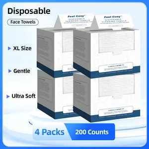 Feel Cosy Disposable Face Towel | XL Size | Ultra Soft, Eco-Friendly & Gentle | 4 Boxes 200 Count | Clean Skin Towels for Makeup Removal & Daily Skincare |  Facial Wipes Cleansing Cleanser Cosmetic SummerVibes