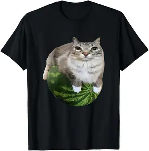 100%25 Cotton Watermelon Cat Silly Cat Meme T-Shirt