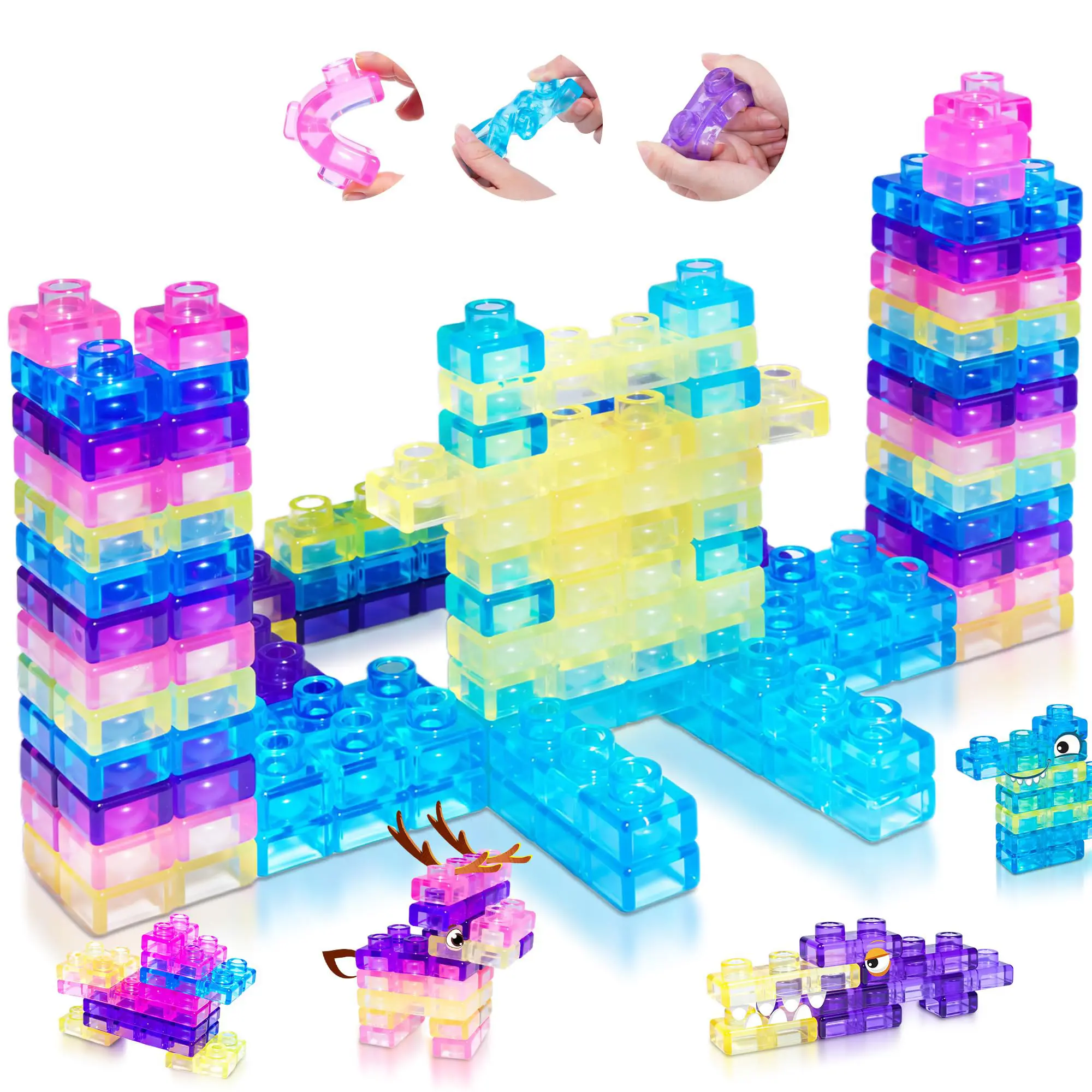 20 Pieces Toddler Safe Montessori Sensory Soft Squishies - Colorful Stacking Blocks Tower Game, Squeezable Stretchable, Easy to Clean & Store, Boosts Creativity Early Learning Building Set