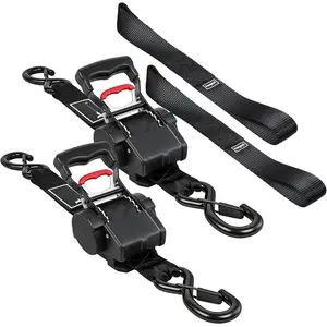 Retractable Ratchet Straps 1.75in X 10ft, 4400lbs Break Strength, Heavy Duty Ratchet Straps Self RetractableTie Down Straps with Hook & Soft Loops for , Cargo Trailer, , 2PK