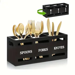 Wooden Silverware Storage Container, Small Black Kitchen Utensil Holder, Suitable for Countertop Spoon and Fork Rack, Cutlery Box, Suitable for Parties, Wooden Silverware Box, Cutlery Rack, Home