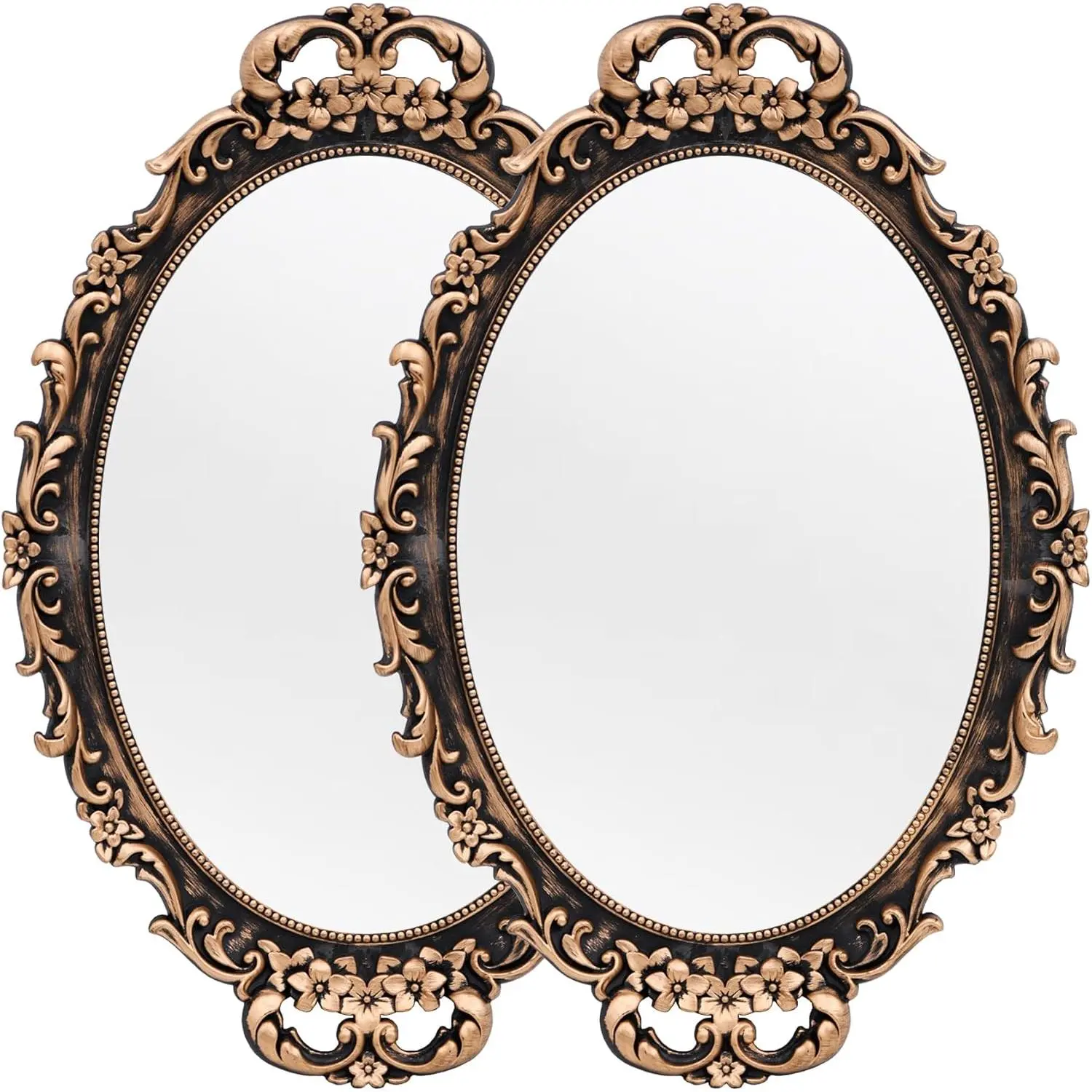 Vintage Bronze Oval Mirrors (2-Pack) - Vanity Aesthetic Decorative Framed Aesthetic Wall-Mounted or Arched Tabletop Mirrors, 9.6" W x 14.3" L for Bedroom, Living Room Dresser, Aesthetic Wall-Mounted Mirrors