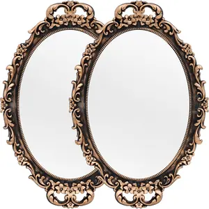 Vintage Decorative Gold Framed Mirror, Wall Hanging Mirrors & Tabletop Tray for Bedroom Living Room Dresser Decor, Oval- 9.6" W x 14.3" L (BRONZE-2PACK)