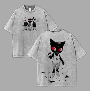 Night in the Woods Washed Unisex Graphic Tees, Casual Crewneck Short Sleeve Washed Tshirt 2 Sided Cotton unisex graphic tees gamer merch, Black Cotton Tee