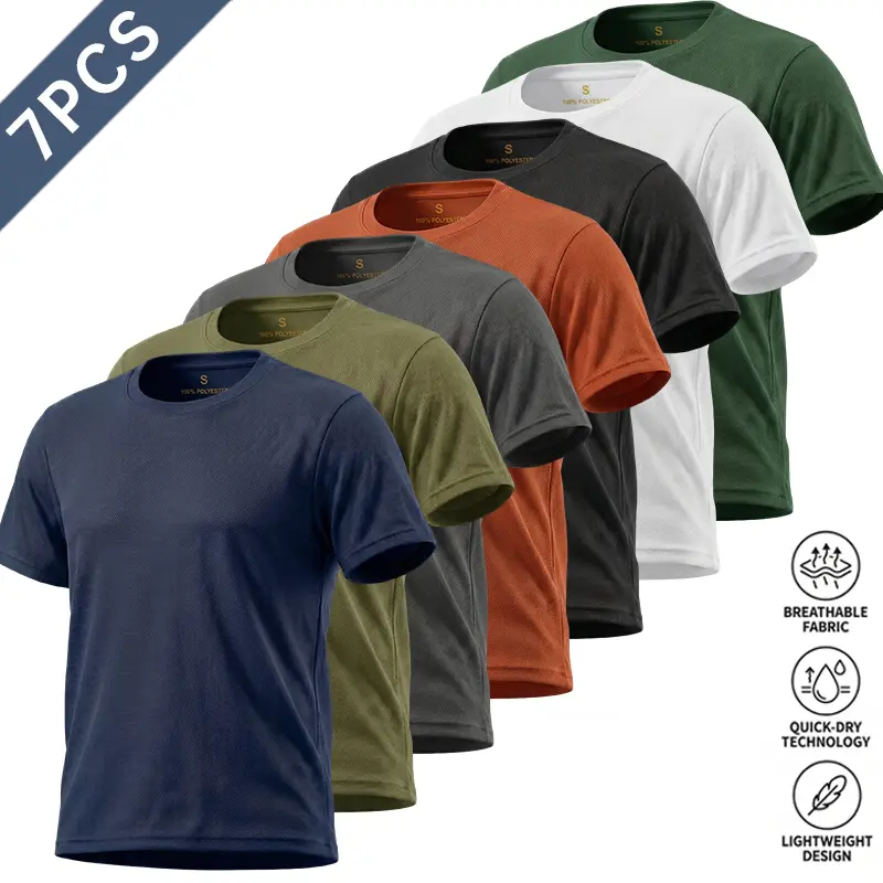 Men’s 7-Pack Summer Loose Short-Sleeve Ice Silk Outdoor Running T-Shirts, Quick-Dry Breathable Tops for Men’s Fitness Workouts